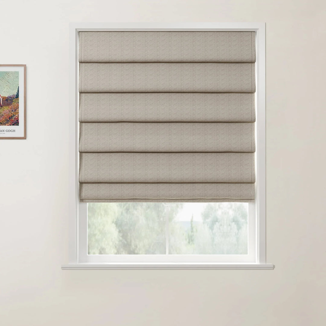 Doreen Herringbone Pattern Hobbled Cordless Roman Shades Toast - ChadMade