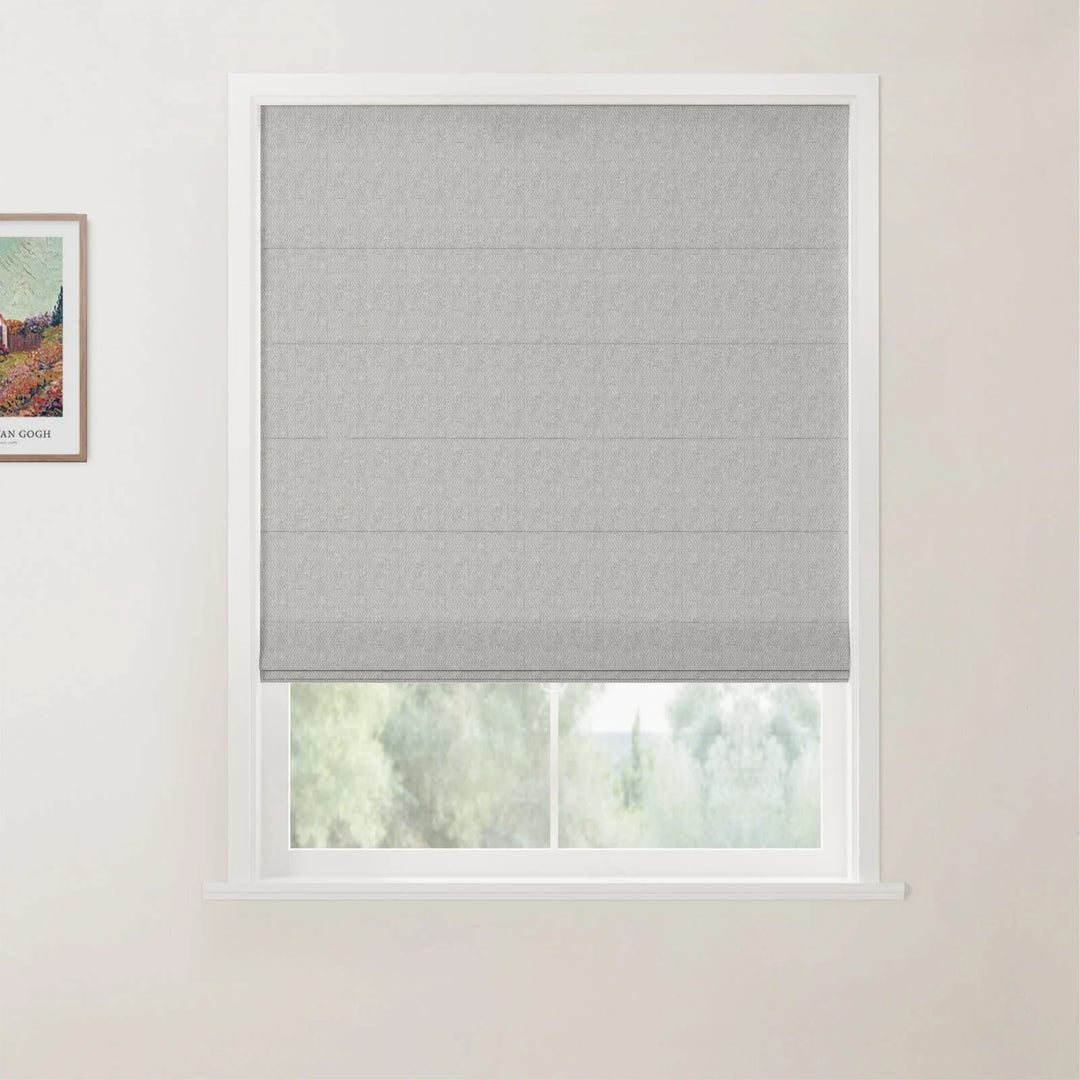 Doreen Herringbone Pattern Back Slat Cordless Roman Shades Mist - ChadMade