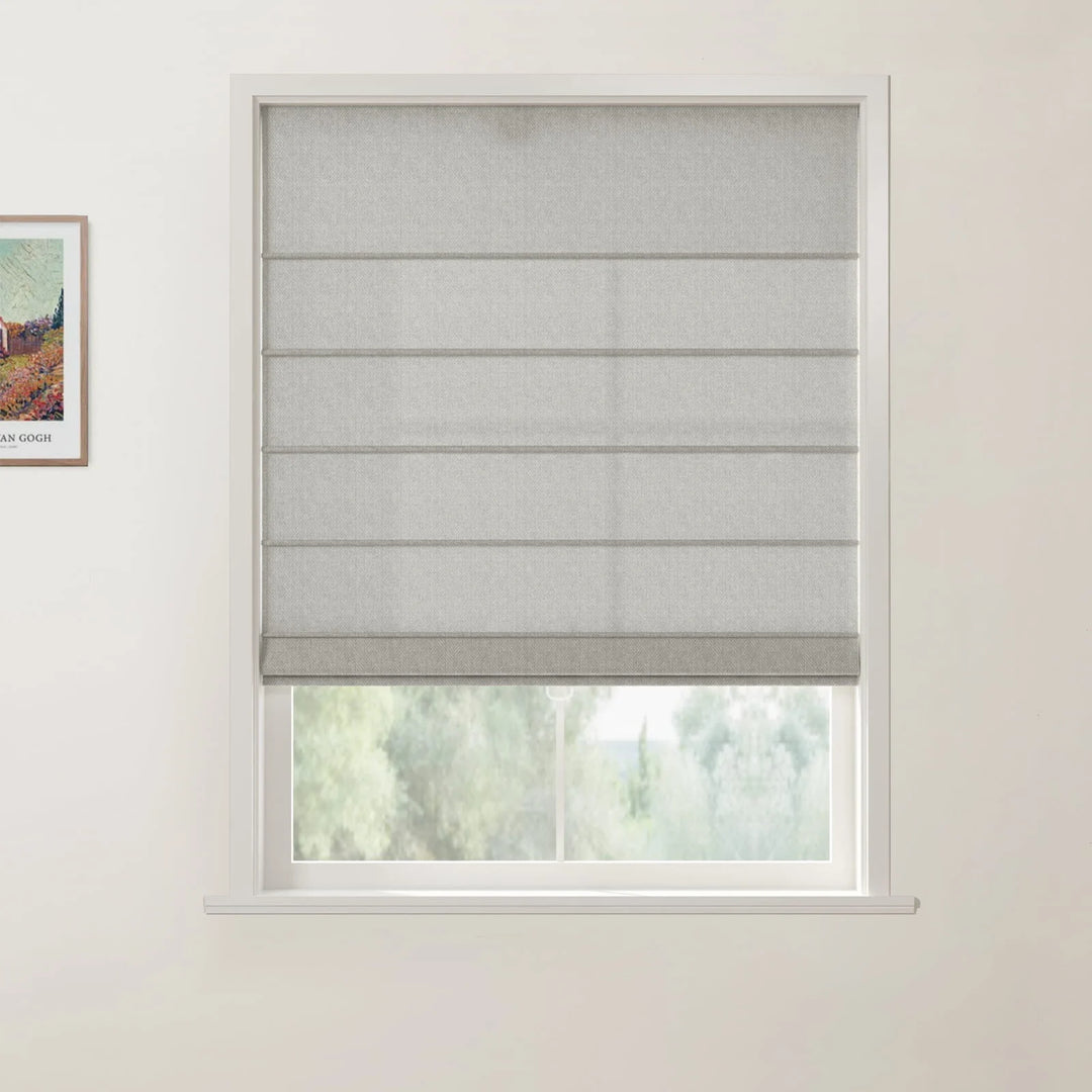 Doreen Herringbone Pattern Front Slat Cordless Roman Shades Mist - ChadMade