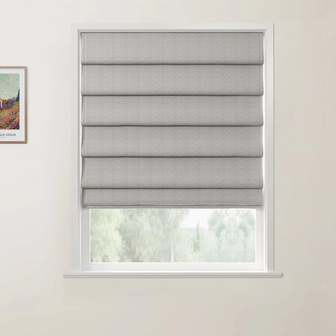 Doreen Herringbone Pattern Hobbled Cordless Roman Shades Mist - ChadMade