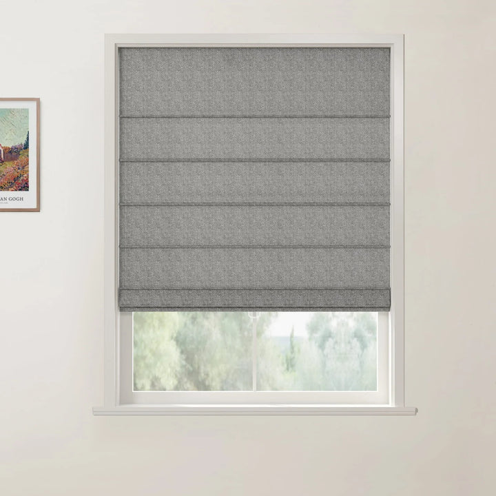 Doreen Herringbone Pattern Front Slat Cordless Roman Shades Steel - ChadMade