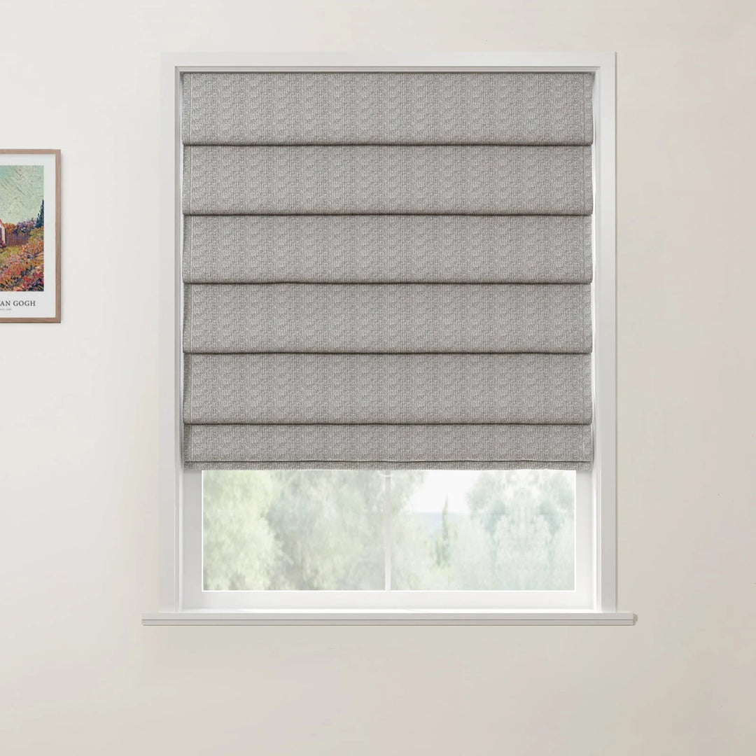 Doreen Herringbone Pattern Hobbled Cordless Roman Shades Steel - ChadMade