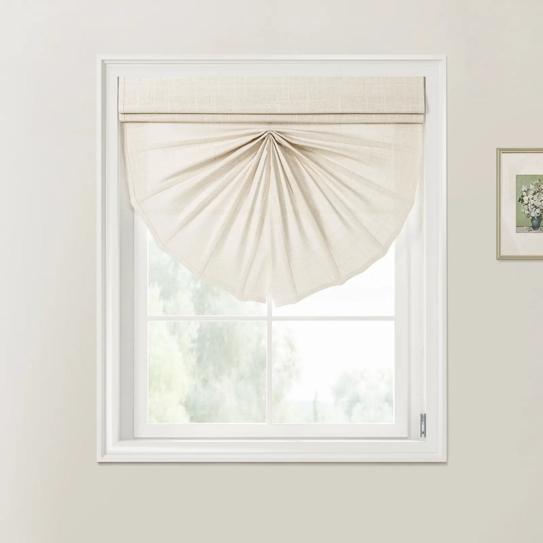 White Jair Fan Shaped Roman Shades Cord Lift - ChadMade