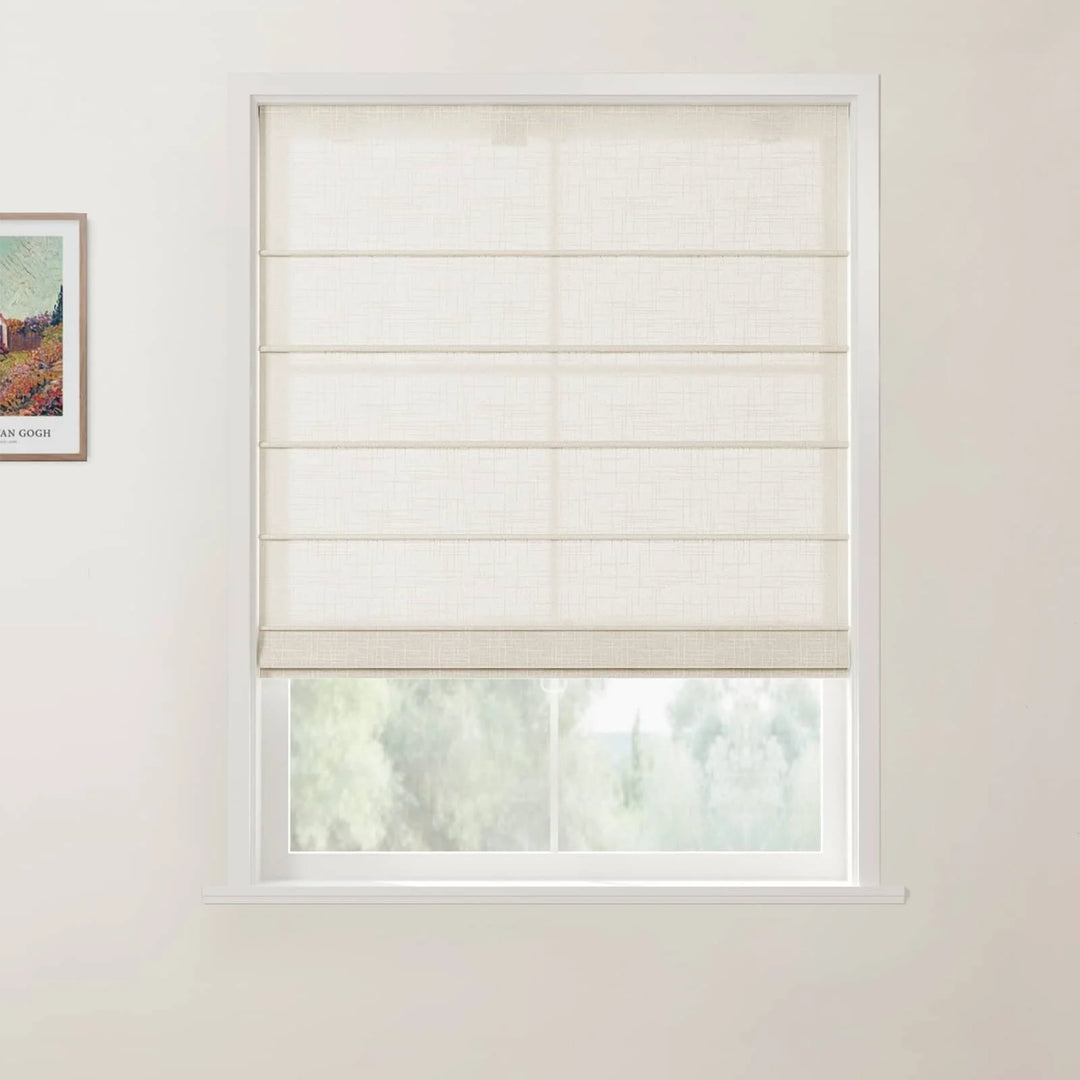 Jair Linen Front Slat Cordless Roman Shades White - ChadMade