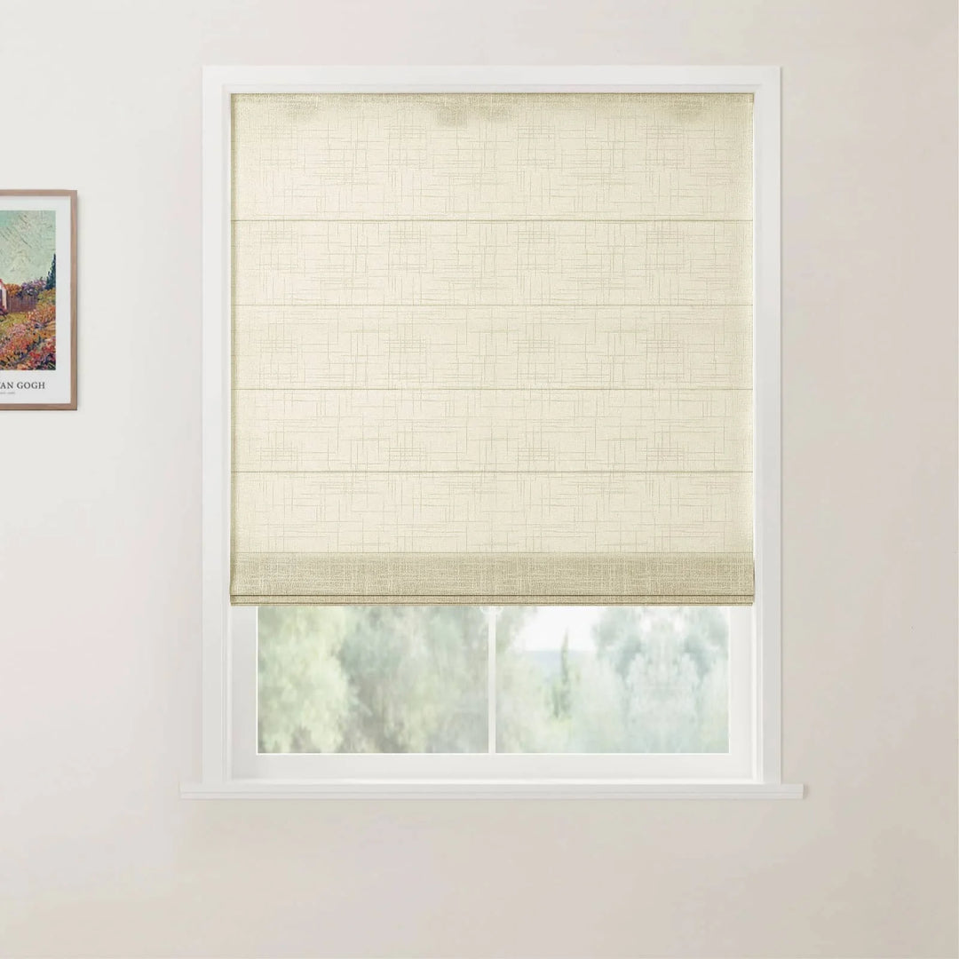 Jair Linen Back Slat Cordless Roman Shades Beige White - ChadMade