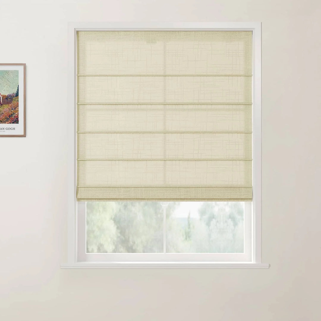 Jair Linen Front Slat Cordless Roman Shades Beige White - ChadMade