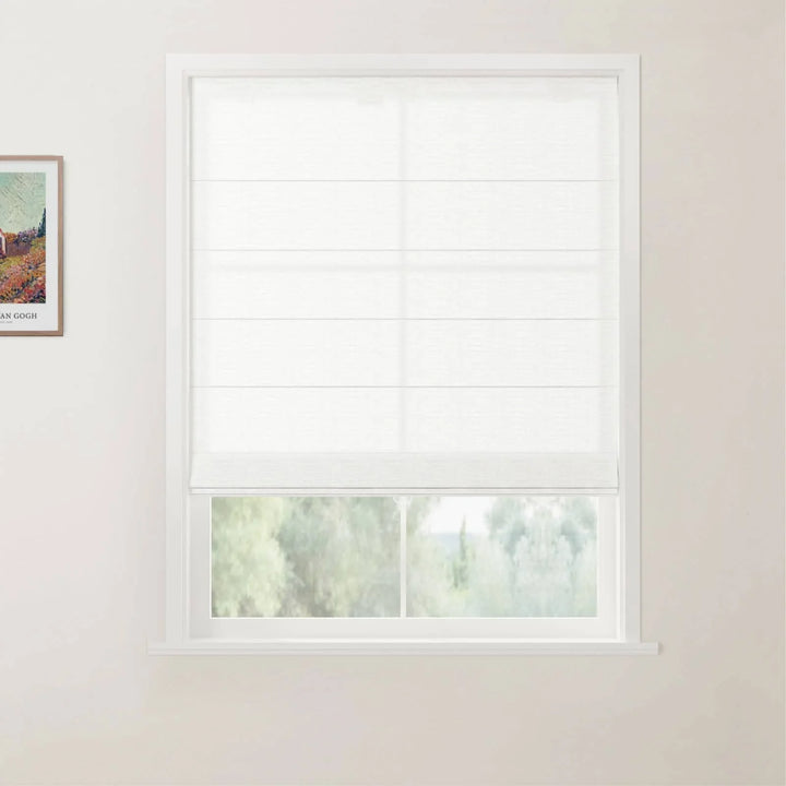 Tallis Linen Flat Cordless Roman Shades Snow White - ChadMade