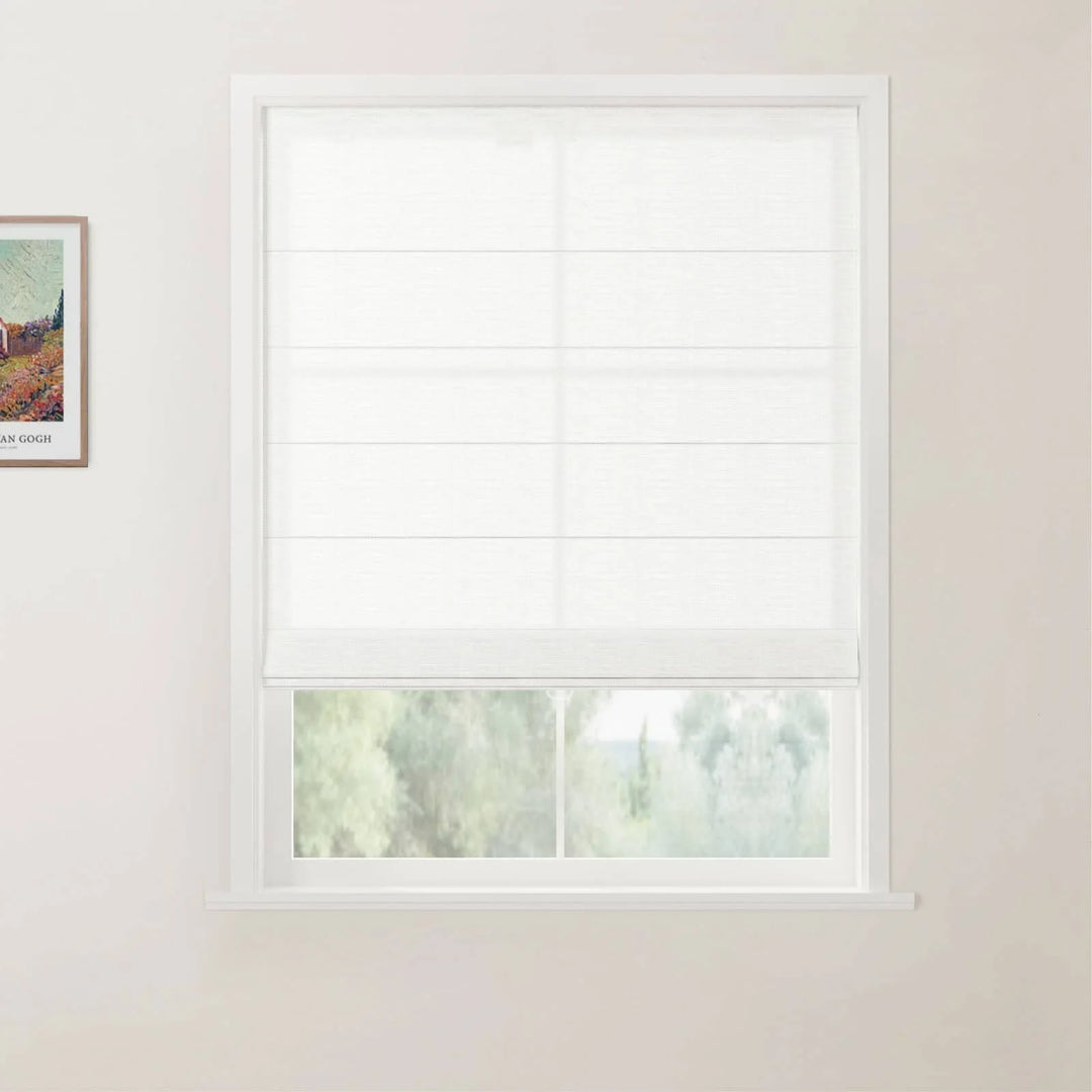 Tallis Linen Back Slat Cordless Roman Shades Snow White - ChadMade