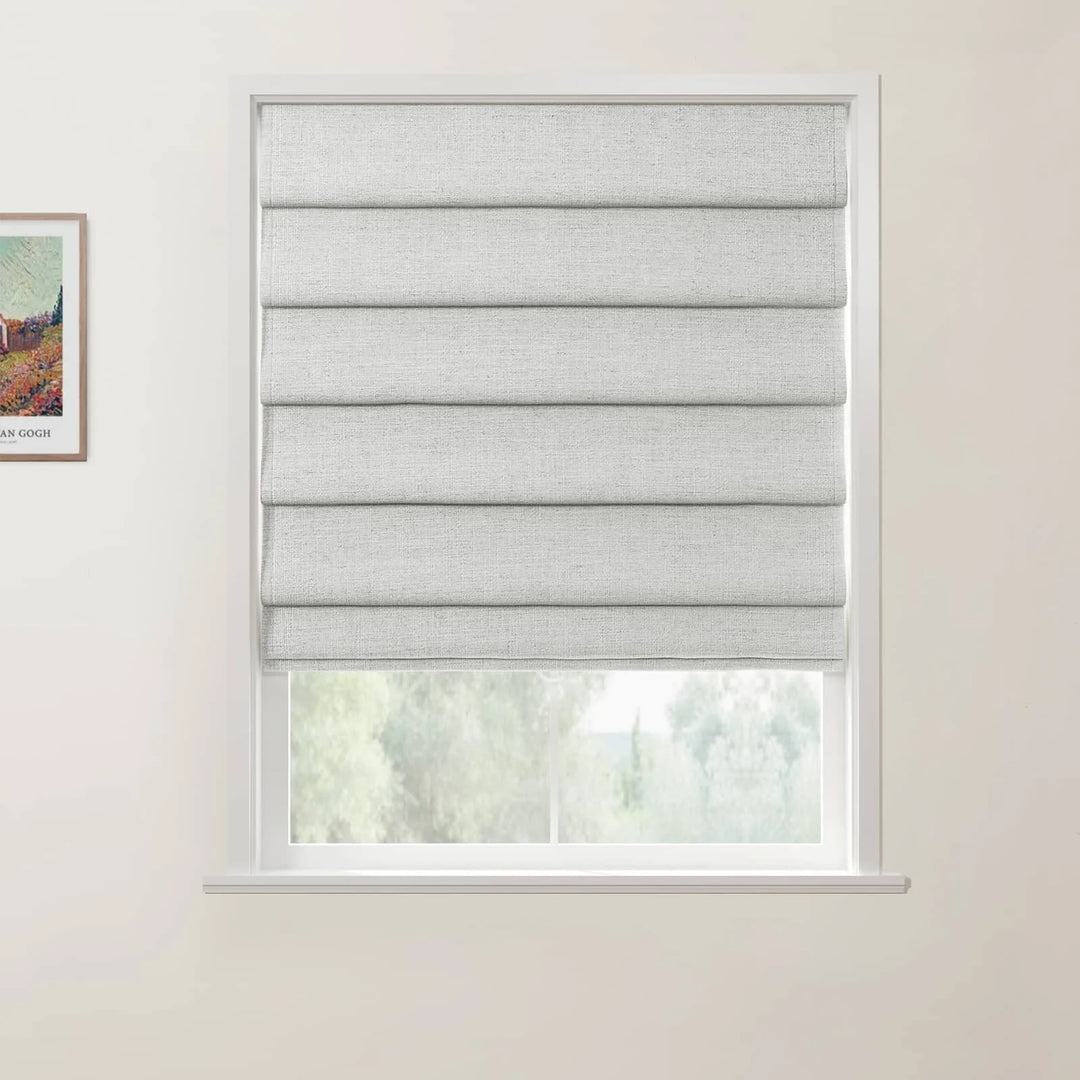 Tallis Linen Hobbled Cordless Roman Shades Fog - ChadMade