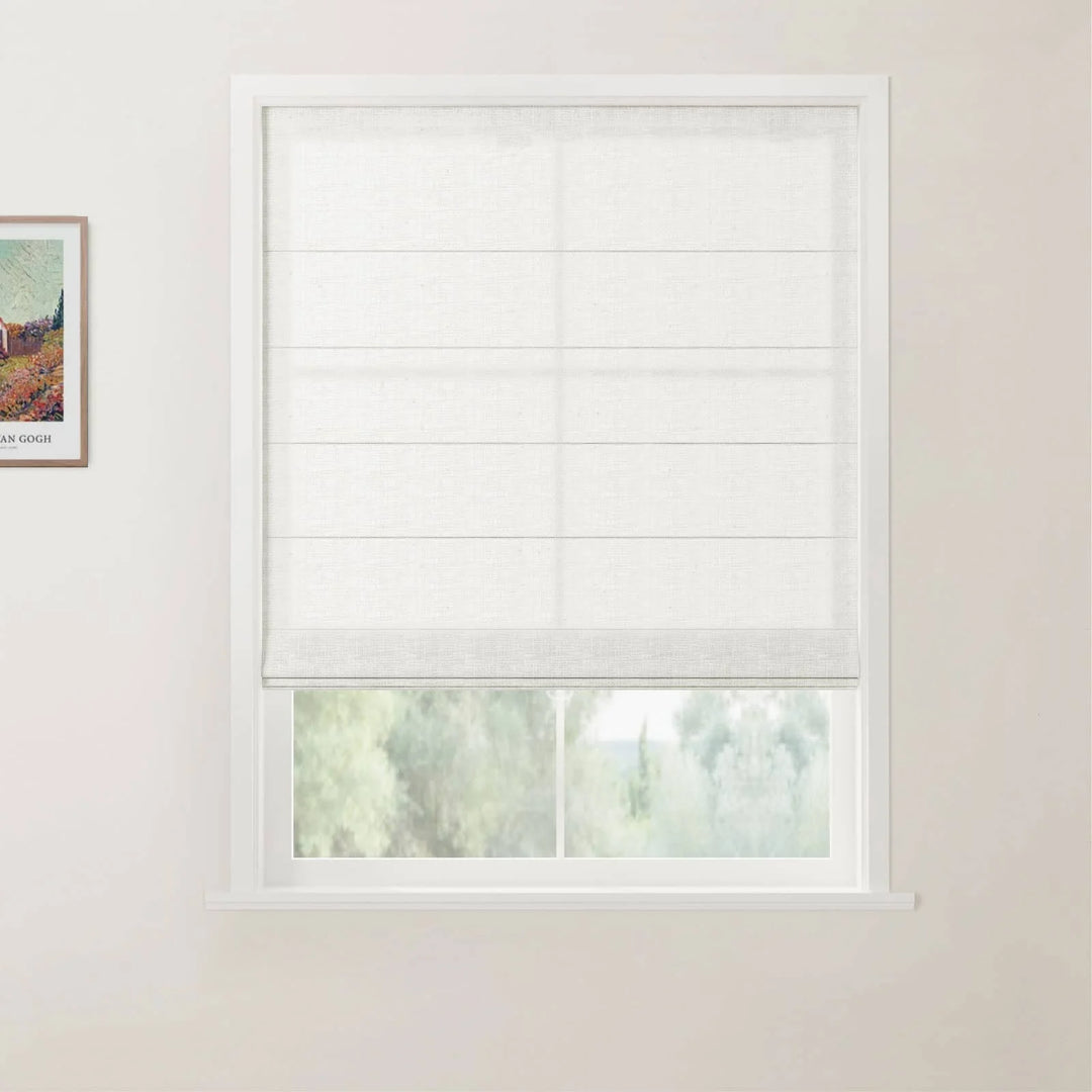 Tallis Linen Back Slat Cordless Roman Shades Beige White - ChadMade