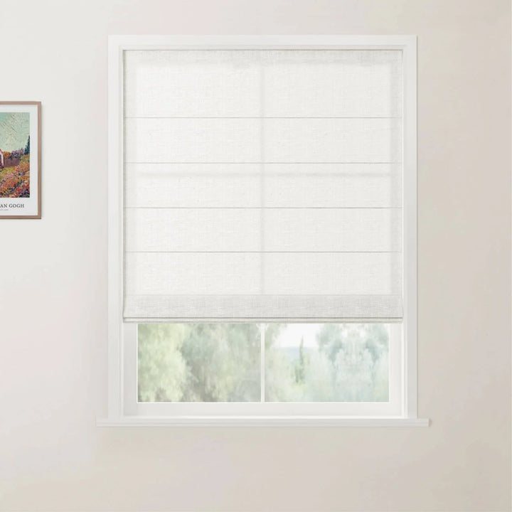 Tallis Linen Back Slat Cordless Roman Shades Beige White - ChadMade