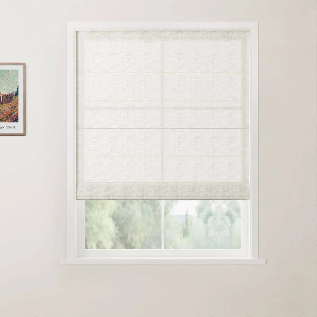 Tallis Linen Flat Cordless Roman Shades Ivory White - ChadMade