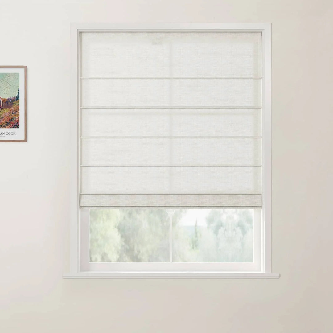 Tallis Linen Front Slat Cordless Roman Shades Ivory White - ChadMade