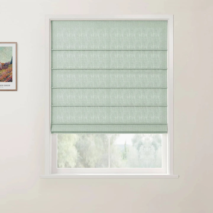 Tallis Linen Front Slat Cordless Roman Shades Pale Blue Aqua - ChadMade