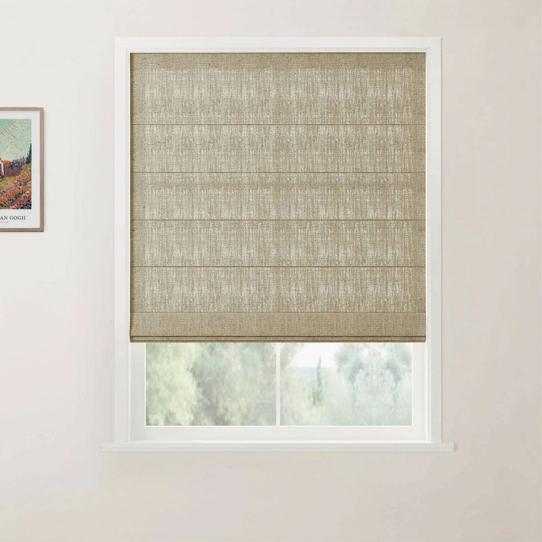 Tallis Linen Flat Cordless Roman Shades Grey Beige- ChadMade