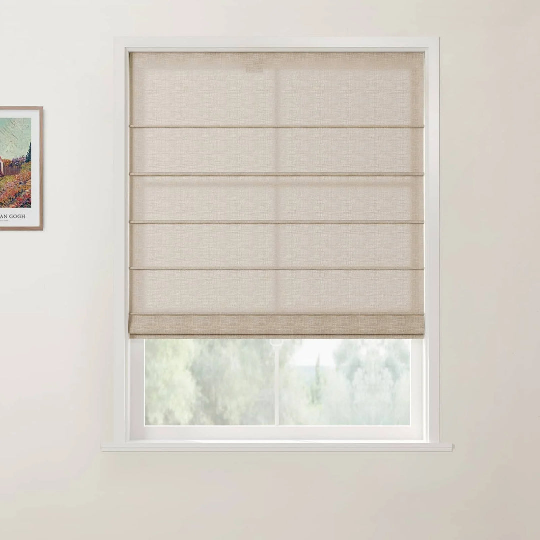 Tallis Linen Front Slat Cordless Roman Shades Tapioca - ChadMade