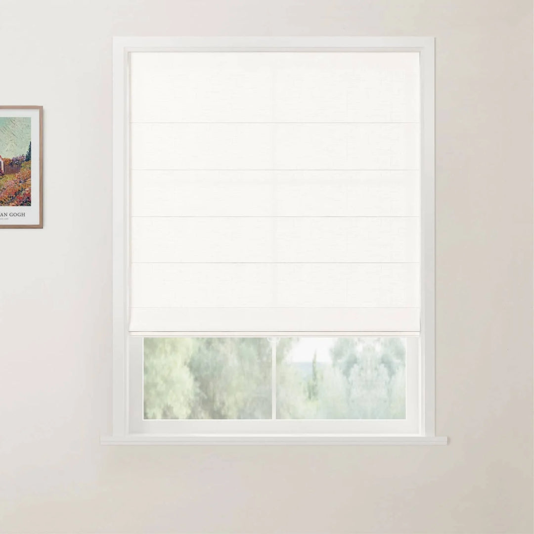 Percy Belgian Linen Back Slat Cordless Roman Shades White - ChadMade