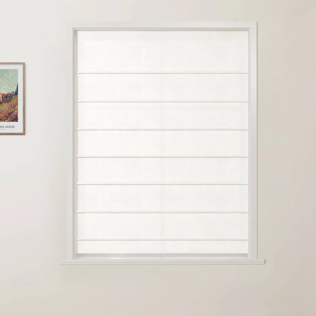 Percy Belgian Linen Front Slat Cordless Roman Shades White - ChadMade