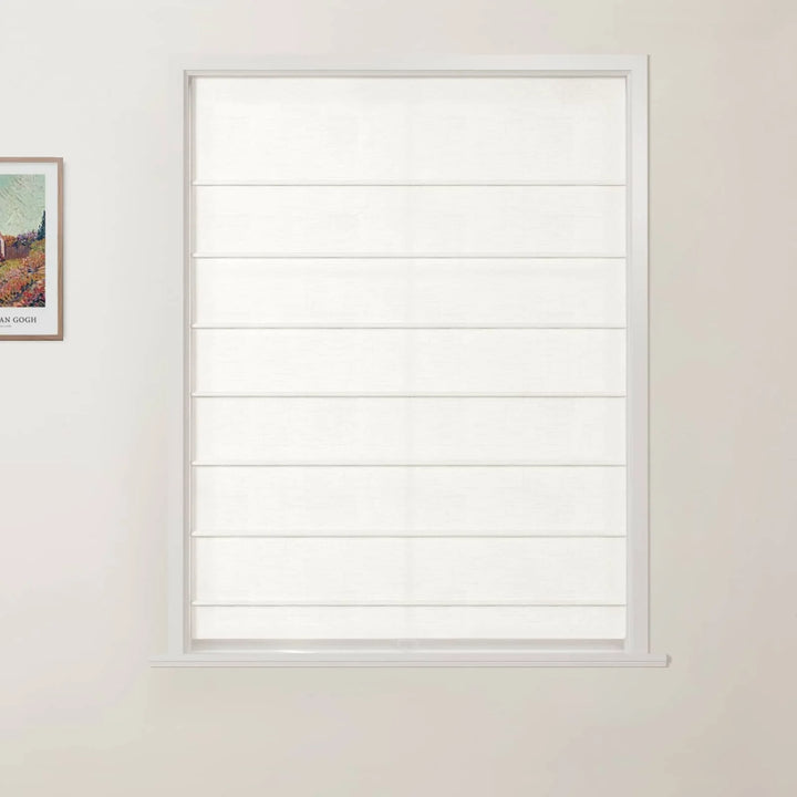 Percy Belgian Linen Front Slat Cordless Roman Shades White - ChadMade