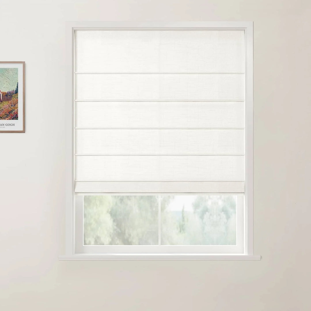 Percy Belgian Linen Front Slat Cordless Roman Shades White - ChadMade