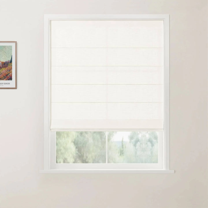 Percy Belgian Linen Back Slat Cordless Roman Shades Off White - ChadMade