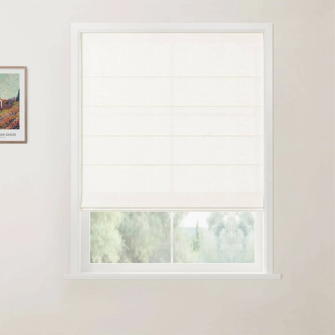 Percy Belgian Linen Flat Cordless Roman Shades Off White - ChadMade