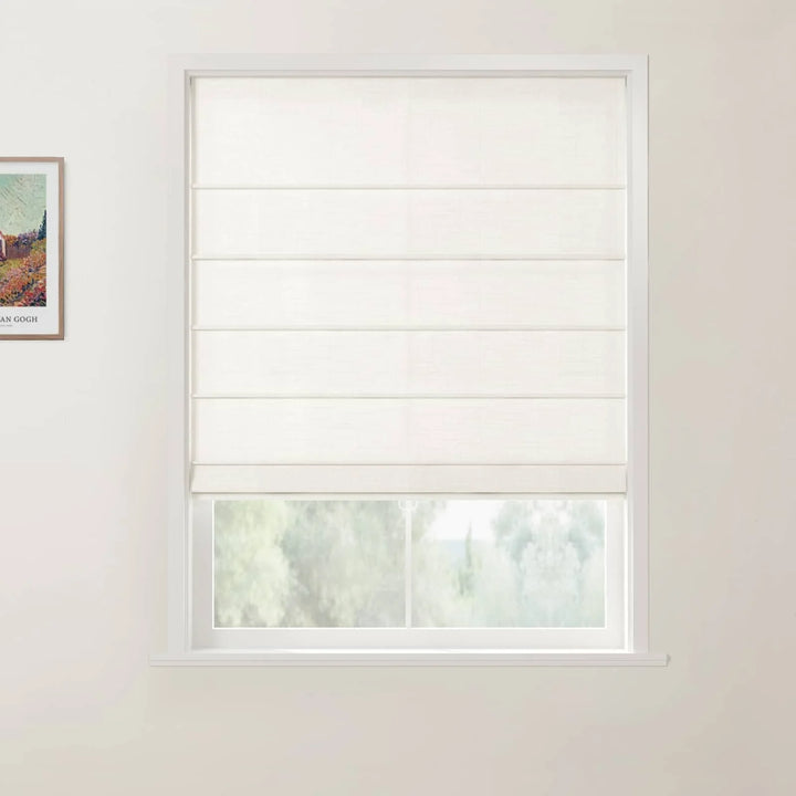 Percy Belgian Linen Front Slat Cordless Roman Shades Off White - ChadMade