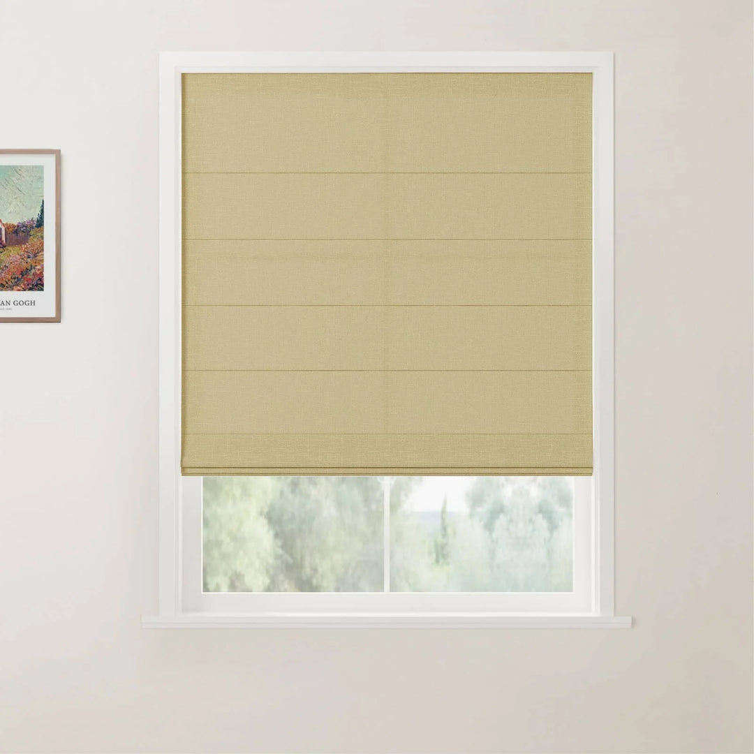 Percy Belgian Linen Back Slat Cordless Roman Shades Oatmeal - ChadMade