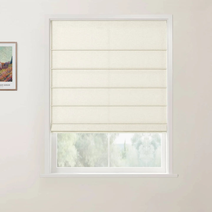 Percy Belgian Linen Front Slat Cordless Roman Shades Beige - ChadMade