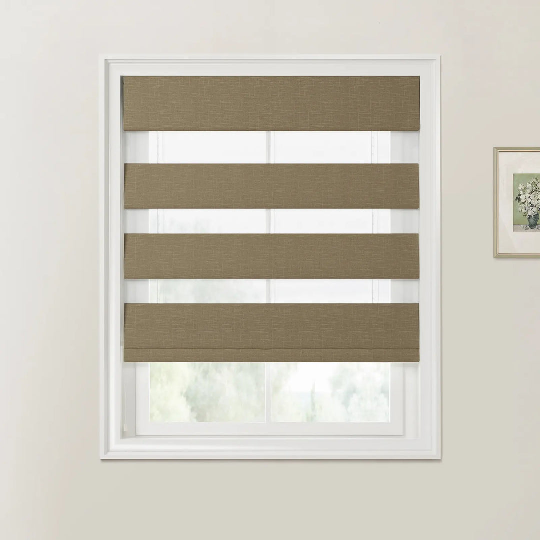 Percy Linen Zebra Roman Blind Cord Lift Chocolate - ChadMade