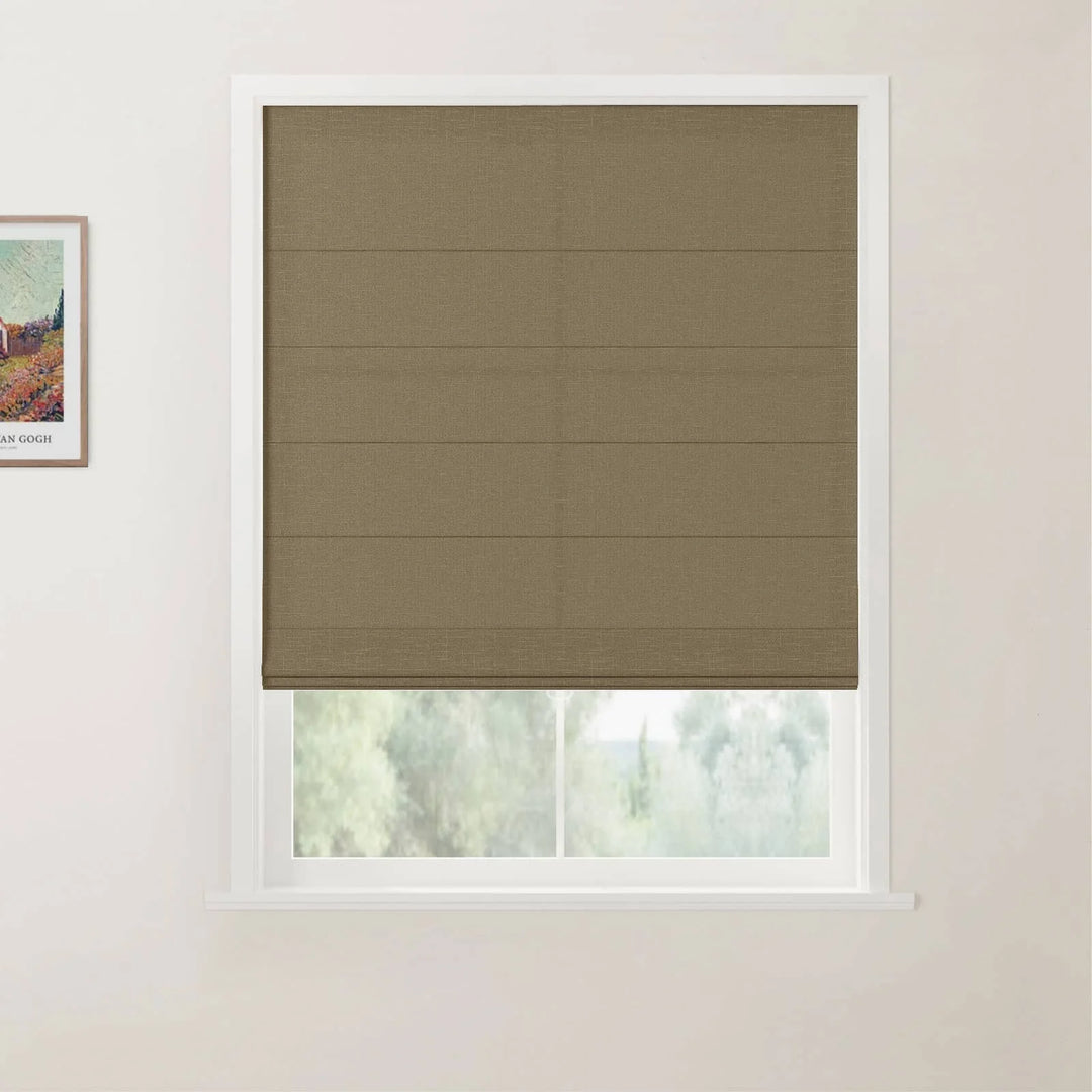 Percy Belgian Linen Back Slat Cordless Roman Shades Chocolate - ChadMade