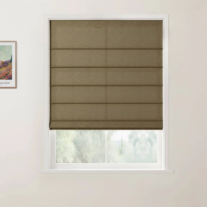 Percy Belgian Linen Front Slat Cordless Roman Shades Chocolate - ChadMade