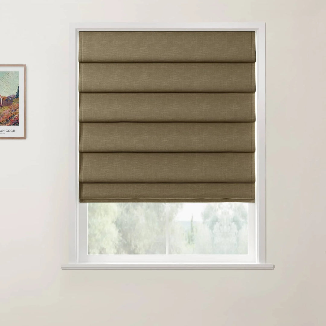 Percy Belgian Linen Hobbled Cordless Roman Shades Chocolate - ChadMade