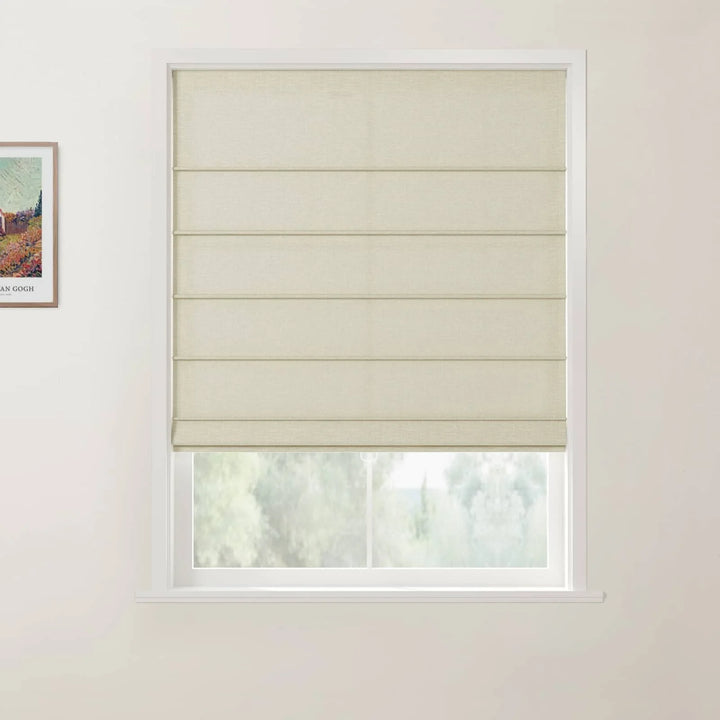 Percy Belgian Linen Front Slat Cordless Roman Shades Light Gray - ChadMade