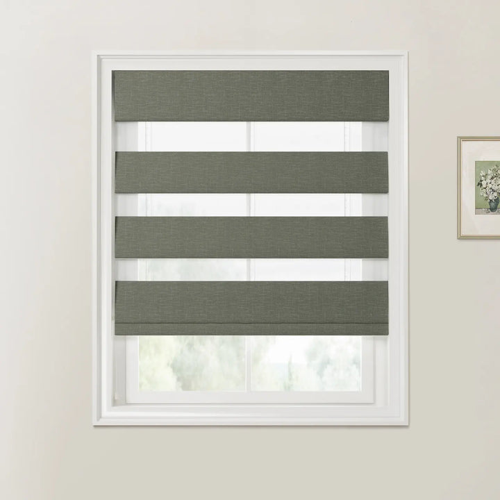 Percy Linen Zebra Roman Blind Cord Lift Stone Gray - ChadMade