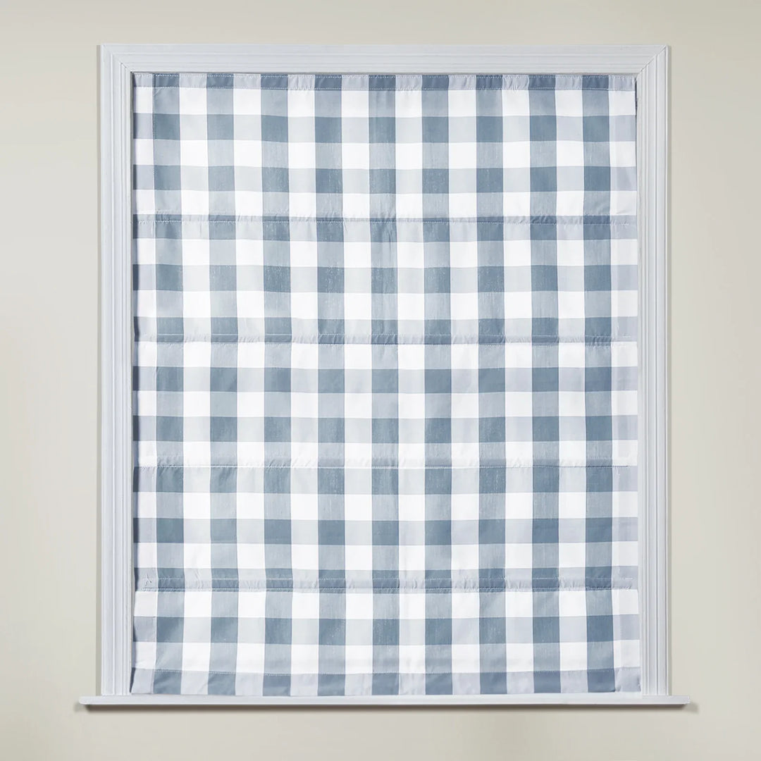 Tess Polyester Roman Shade Cordless Light blue grid - ChadMade