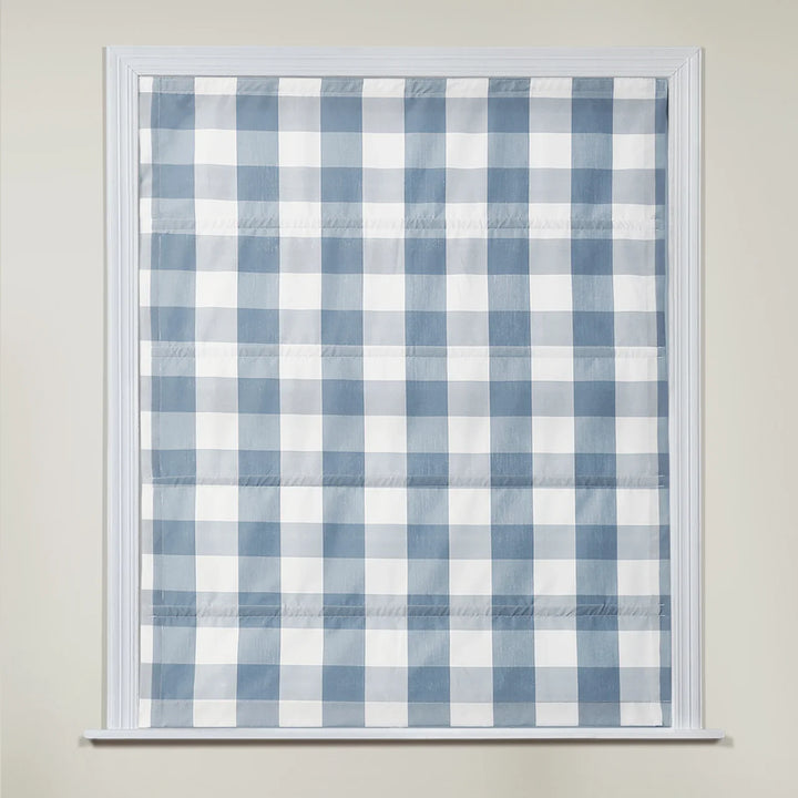 Tess Polyester Roman Shade Cordless Light blue plaid - ChadMade