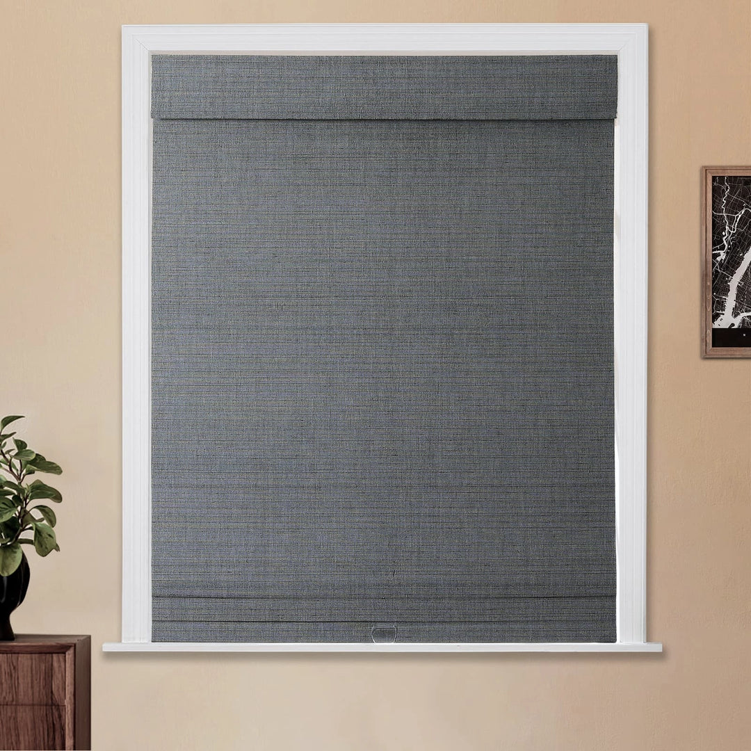 Rain Neutral Flax Woven Bamboo Shade-Middle Grey