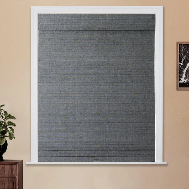 Rain Neutral Flax Woven Bamboo Shade - Middle Grey