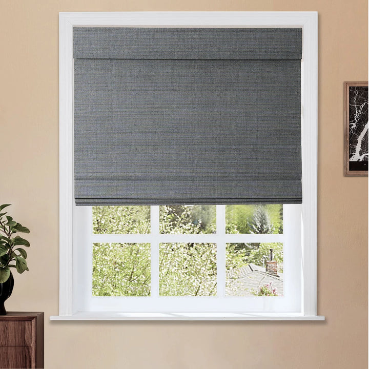 Rain Neutral Flax Woven Bamboo Shade - Middle Grey