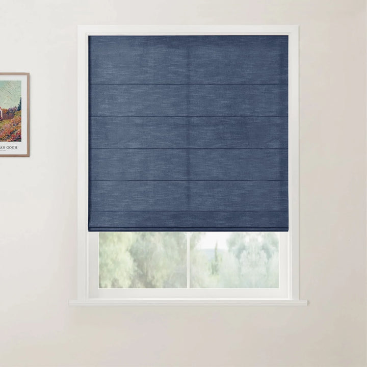 Belva Linen Cotton Flat Cordless Roman Shades Deep Blue - ChadMade