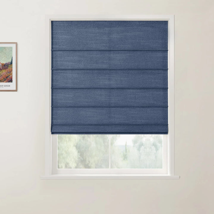 Belva Linen Cotton Front Slat Cordless Roman Shades Deep Blue - ChadMade