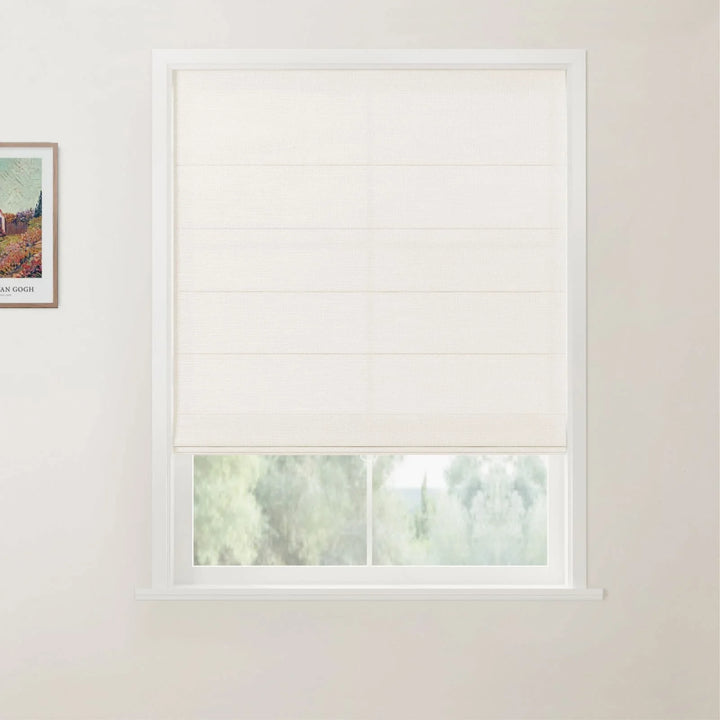 Belva Linen Cotton Back Slat Cordless Roman Shades Ivory Beige - ChadMade