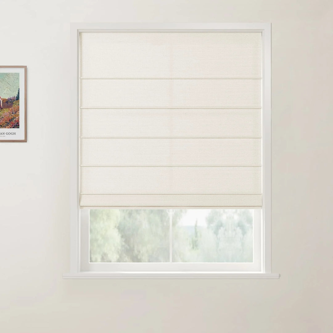 Belva Linen Cotton Front Slat Cordless Roman Shades Ivory Beige - ChadMade