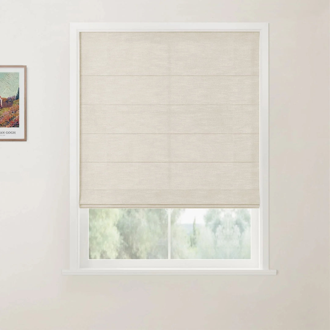 Belva Linen Cotton Flat Cordless Roman Shades Oatmeal - ChadMade