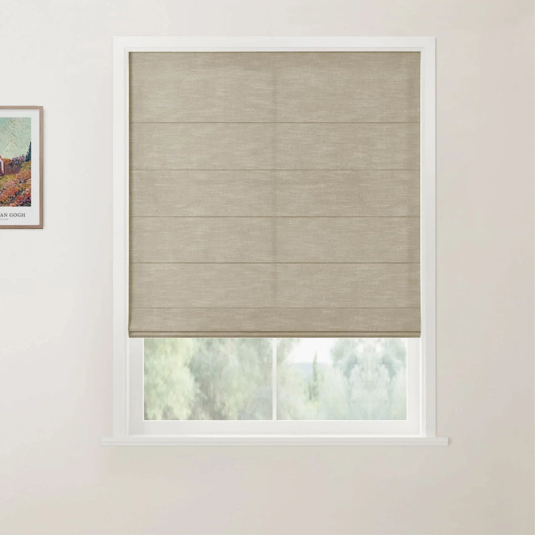 Belva Linen Cotton Flat Cordless Roman Shades Walnut - ChadMade