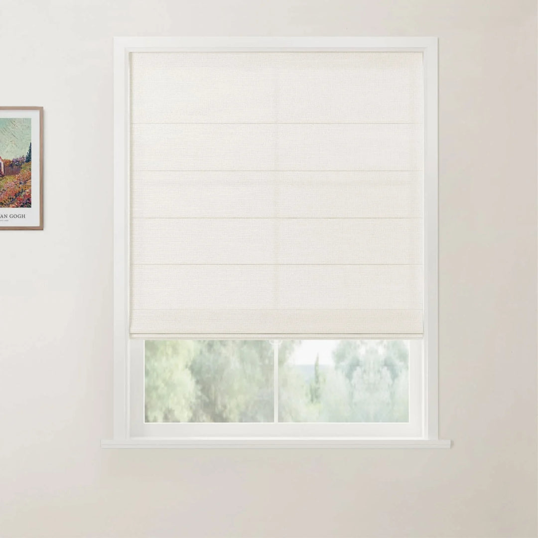 Belva Linen Cotton Flat Cordless Roman Shades Off White - ChadMade