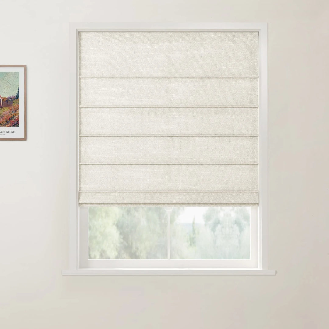 Belva Linen Cotton Front Slat Cordless Roman Shades Off White - ChadMade