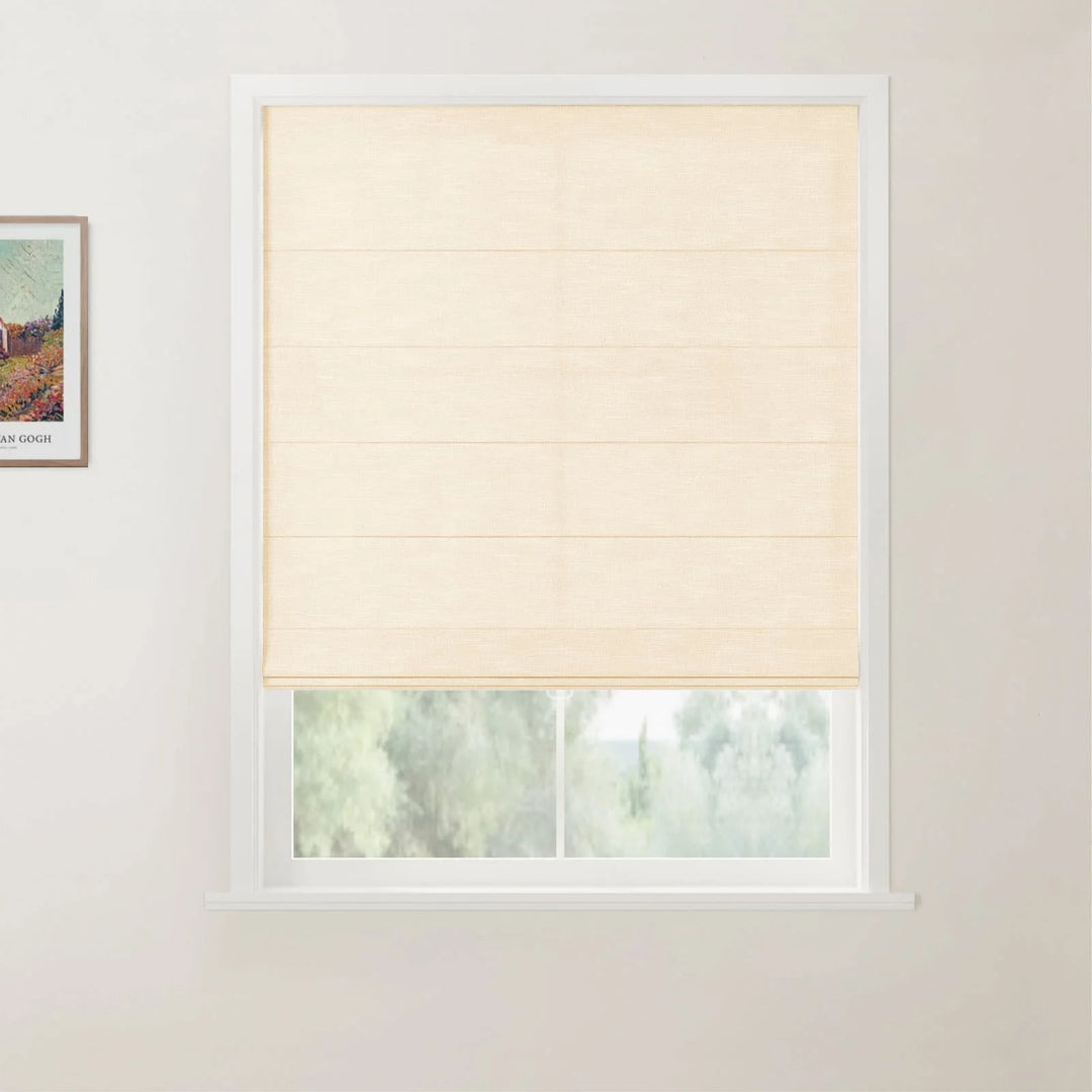 Belva Linen Cotton Back Slat Cordless Roman Shades Sand Beige - ChadMade