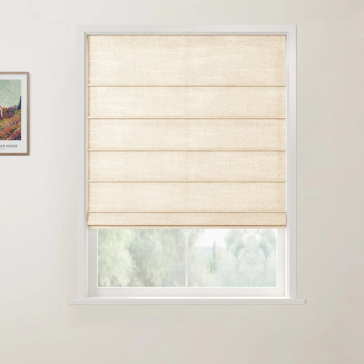 Belva Linen Cotton Front Slat Cordless Roman Shades Sand Beige - ChadMade